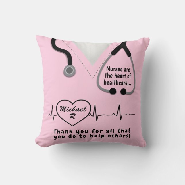Decorativo Enfermera personalizado Gracias Añadir Cojín decor (Anverso)