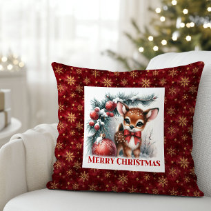 Decorativo Escena navideña helada, cojín de Navidad con cerva