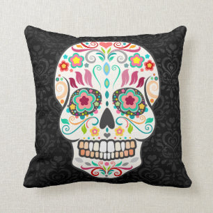 Decorativo Feliz Muertos - cráneo del azúcar en el Cojín