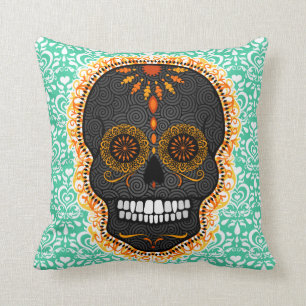 Decorativo Feliz Muertos - cráneo del azúcar en el Cojín