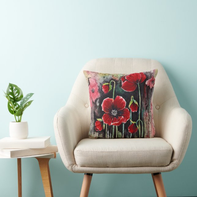 Decorativo Flores De Adormidera En Cojín De Acuarela (Silla)