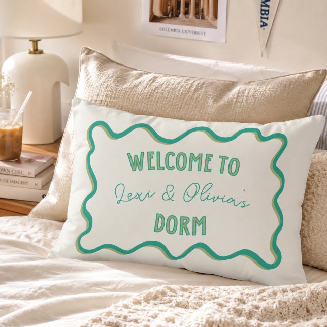 Decorativo Frontera Ondulada Divertida Cojín Para Dormitorio  (Playful Wavy Border College Roommate Dorm Accent Pillow)