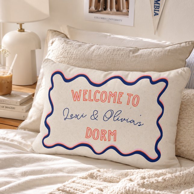 Decorativo Frontera Ondulada Divertida Cojín Para Dormitorio  (Playful Wavy Border College Roommate Dorm Accent Pillow)