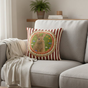 Decorativo Funda de cojín de acuarela de conejo rosa decoraci
