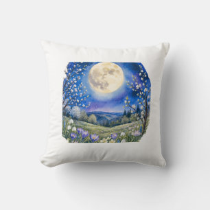 Decorativo Funda de cojín de acuarela de paisaje de luna llen