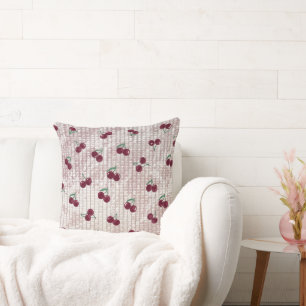 Decorativo Funda de cojín de ganchillo de cereza – Rosa Paste