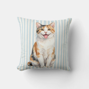 Decorativo Funda de cojín de gato Bobtail Japonés acuarela