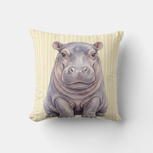 Decorativo Funda de cojín de hipopótamo bebé acuarela