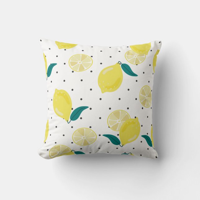 Decorativo Funda de cojín de lunares de limón (Anverso)