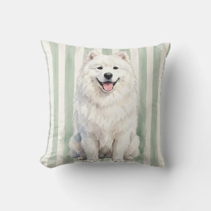 Decorativo Funda de cojín de perro Samoyed acuarela