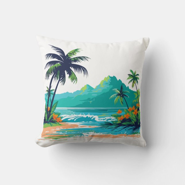 Decorativo Funda de cojín de playa de isla tropical (Anverso)