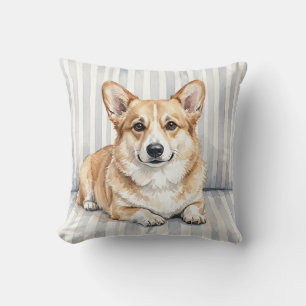 Decorativo Funda de cojín decorativa de Corgi con acuarela
