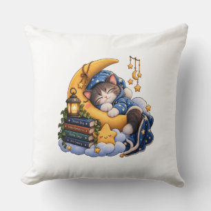 Decorativo Gato de lectura acogedor con cojín de libros y lin