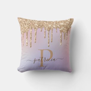 Decorativo Glam Gold Glitter Drips Monograma Elegante Cojín D