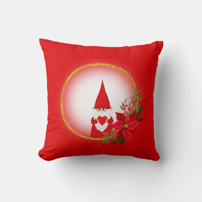Decorativo Gnomo de Navidad en cojín rojo (Anverso)