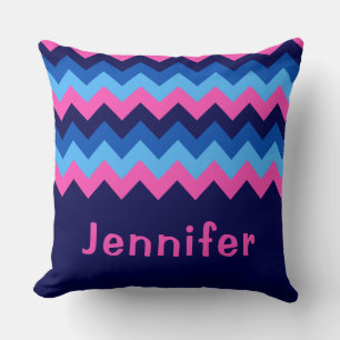Decorativo Guay Blue Pink Chevron Monograma Gran Cojín decora