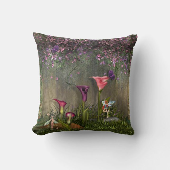 Decorativo Hermoso cojín con flores y hadas (Anverso)