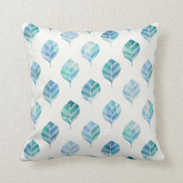 Decorativo La acuarela blanca del verde azul sale del Cojín