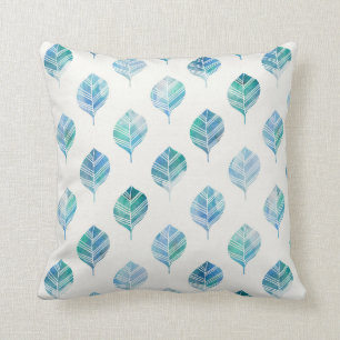Decorativo La acuarela blanca del verde azul sale del Cojín