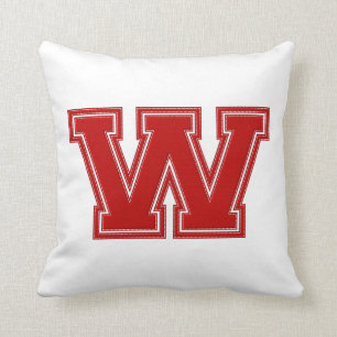 Decorativo Letra colegiada Cojín decorativo, rojo y blanco W