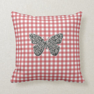 Decorativo Mariposa Elegante En El Cojín De Gingham Rojo
