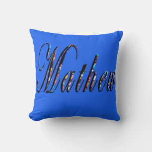 Decorativo Mathew, Logo, Nombre, Cojín De Tira Azul.