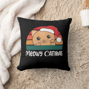 Decorativo Merry Catmas Funny Cat Navidades Pun Cojín decorat