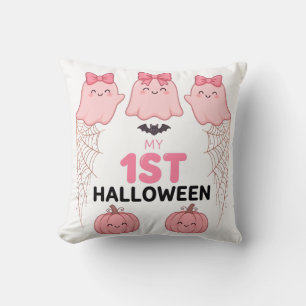 Decorativo Mi 1er cojín de Halloween fantasmas rosados