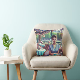 Decorativo Mujer en restaurante Cojín para lanzar