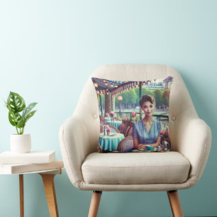 Decorativo Mujer en restaurante Cojín para lanzar
