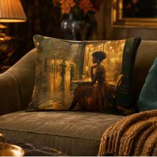 Decorativo Mujer Negra en París 16x12 Cojín Acabado