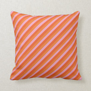 Decorativo Naranja diagonal retro y cojín rayado rosado