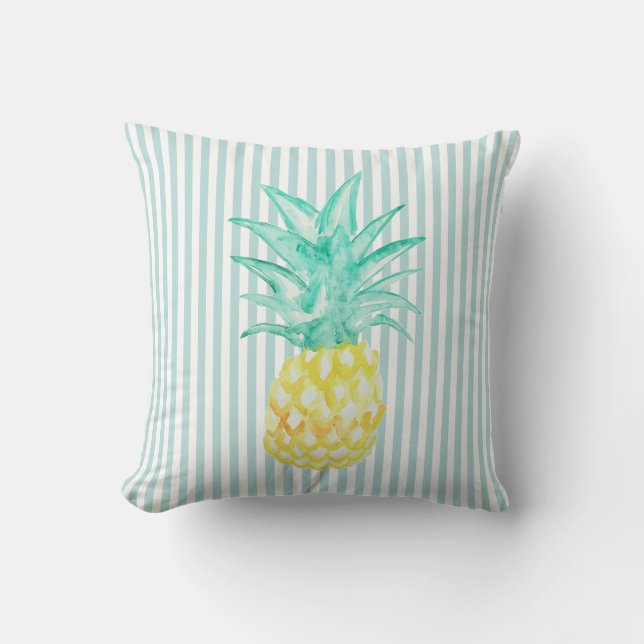 Decorativo Pineapple Tropical Verde azulado Stripe Cojín deco (Anverso)