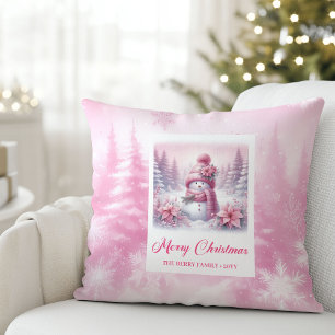 Decorativo Querido muñeco de nieve rosa decoración de cojín d