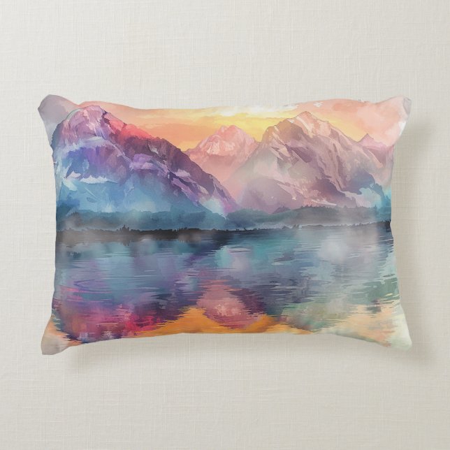 Decorativo Reflexión de la montaña acuarela - Cojín decorativ (Anverso)