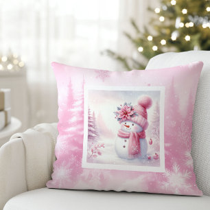 Decorativo Regalo de cojín encantador de muñeco de nieve rosa