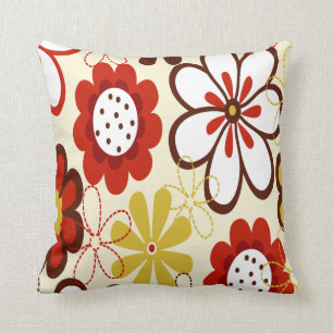 Decorativo Rojo, amarillo y Brown florece el Cojín decorativ