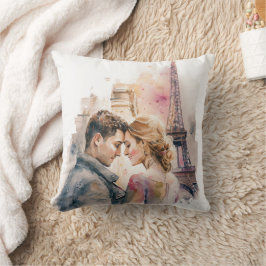 Decorativo Romance al acuarela en París Funda de cojín para p