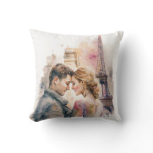 Romance en acuarela en París para cojín de lanzami