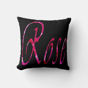 Decorativo Rosa, nombre, logotipo, cojín negro de lanzamiento