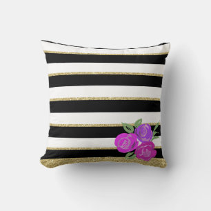 Decorativo Rosas rosados y púrpura, negro, blanco, cojín de o