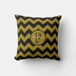 Decorativo SC Chevron, Letra de oro negro F Sq. Cojín