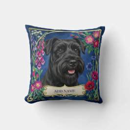 Decorativo Schnauzer miniatura negro sobre cojín azul