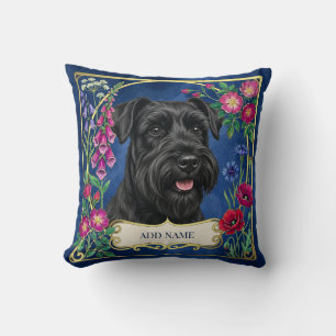 Decorativo Schnauzer miniatura negro sobre cojín azul