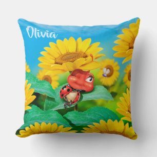 Decorativo Sleepy Ladybug y girasoles, cojín de lanzamiento d