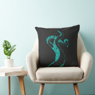 Decorativo tentáculos de pulpo aqua sobre cojín negro