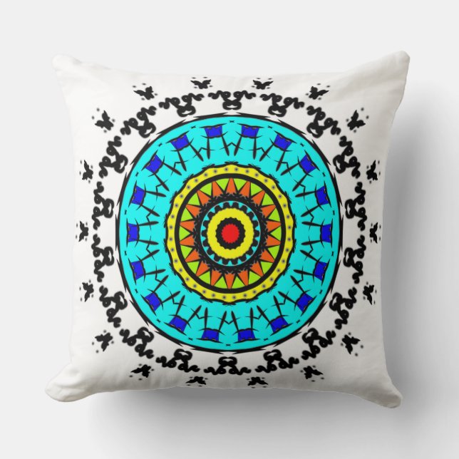 Decorativo Título: Cojín Floral Mandala Cyan Oro (Anverso)