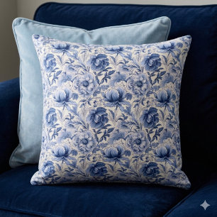 Decorativo Toile de Jouy. Toile francesa azul. Cojín