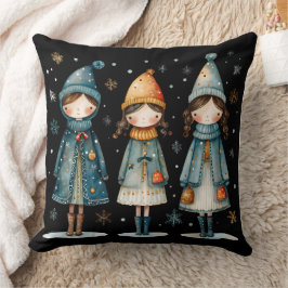 Decorativo Tres chicas acogedoras en cojín de nieve