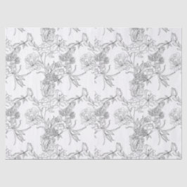 Decoupage de papel de seda - diseño floral B/N